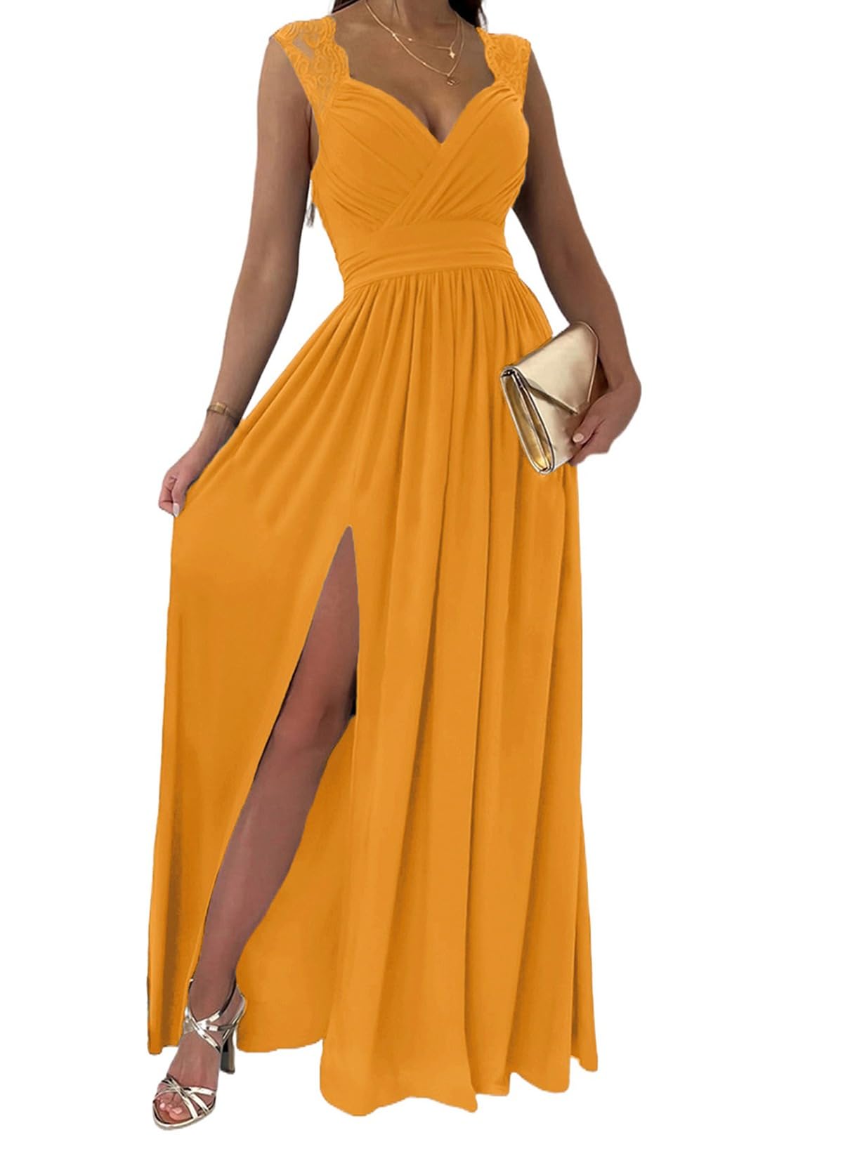 Photo 1 of **SIZE XL**
Dokotoo Womens 2024 Formal Dresses Wrap V-Neck Ruched Sexy Bridesmaid Wedding Guest Maxi Dresses X-Large Yellow