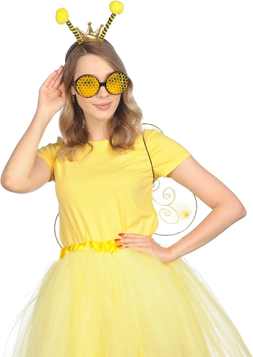 Funcredible Bumble Bee Costume Set – Adult Bee Wings, Antenna Headband & Novelty Glasses for Cosplay, Festivals & Halloween