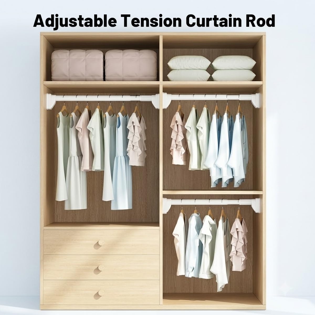 Tringle de Rideau de Douche Extensible 40-55 cm Barre Telescopique 70–120 160–250 cm Tringle à Rideaux Réglable Sans Perçage(Blanc,0.7-1.20m//27in-47in)