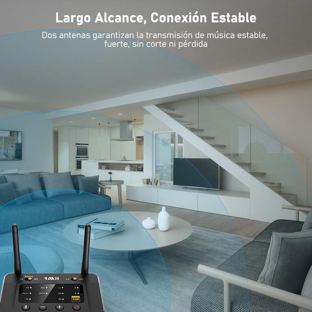 1Mii B03Pro Receptor Bluetooth HiFi, Transmisor Bluetooth 5.3 TV Adaptador Audio con Audiophile ESS DAC & aptX HD/Baja Latencia, Largo Alcance, Salida Entrada Óptica RCA AUX 3.5mm para Estéreo