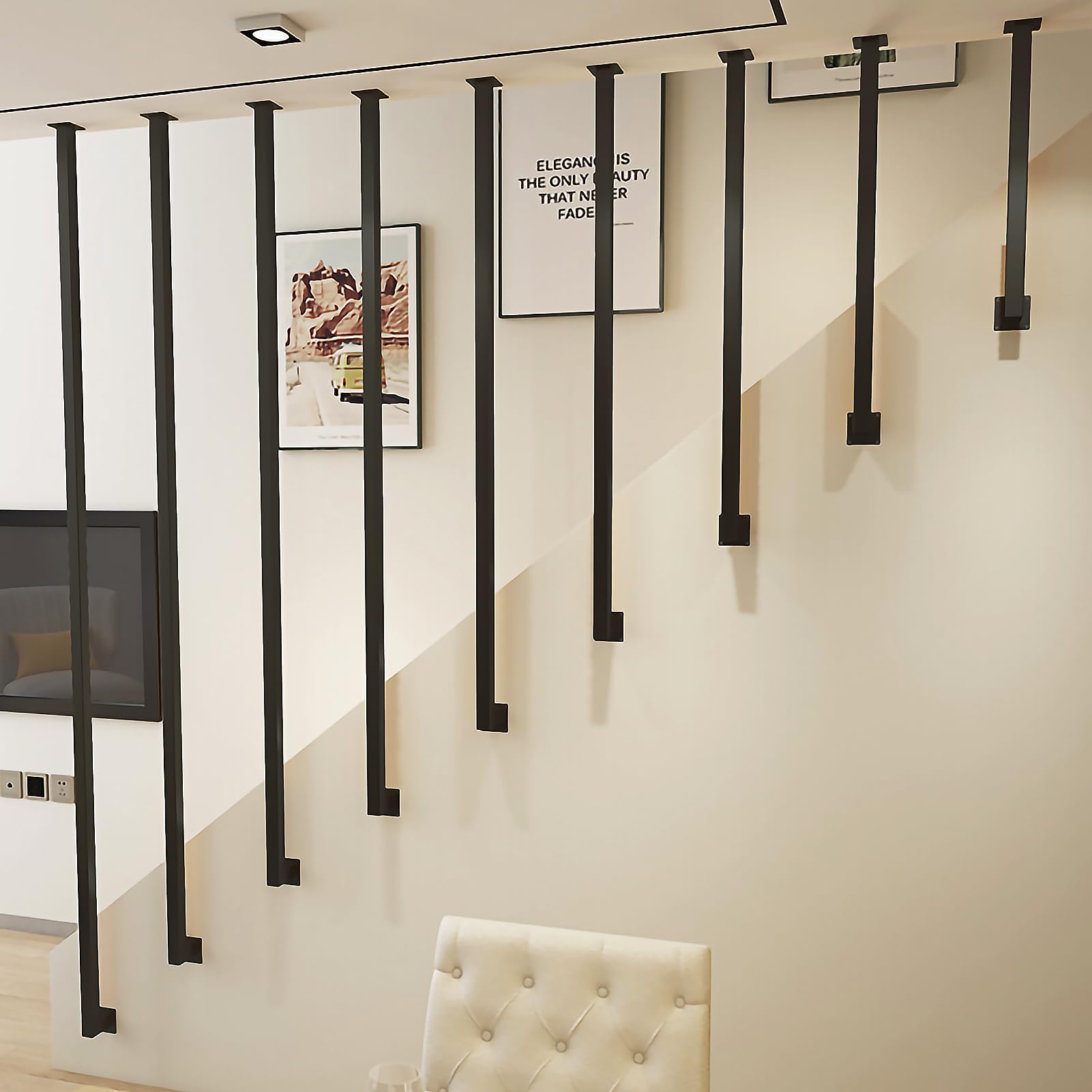 YUDE Ringhiera per Scale Interne, DIY Corrimano per Scale Interne Corrimano per Scale in Ferro Battuto Ringhiera per Scale a Forma di L per Soffitta, Interni Villa e Appartamento