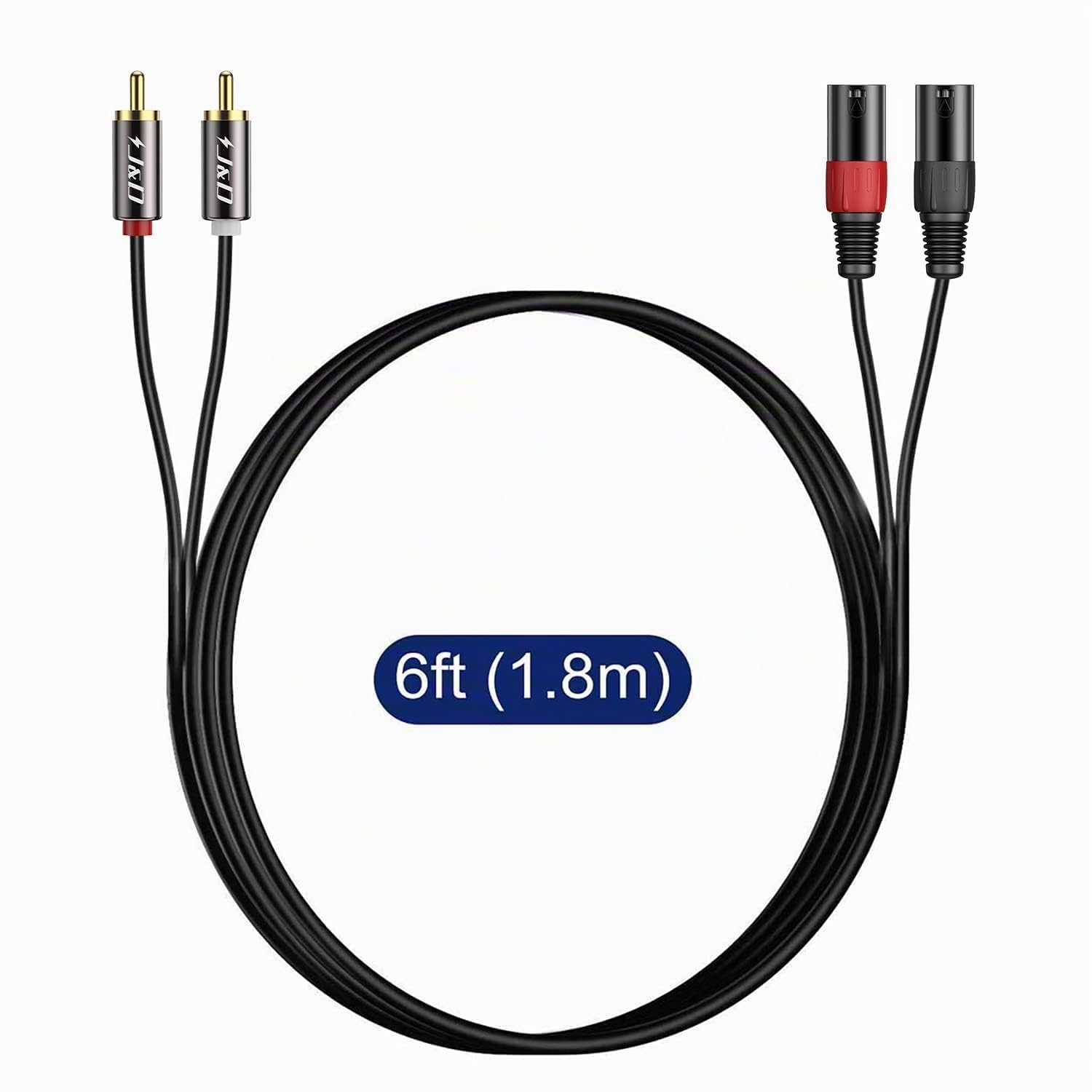J&D 2 RCA vers XLR Mâle Câble, Ecalé Unbalanced Dual XLR à RCA Mâle Câble de Connexion pour Haut-parleurs, Amplificateurs, Systèmes Audio Stéréo HiFi, 1,8 Meter