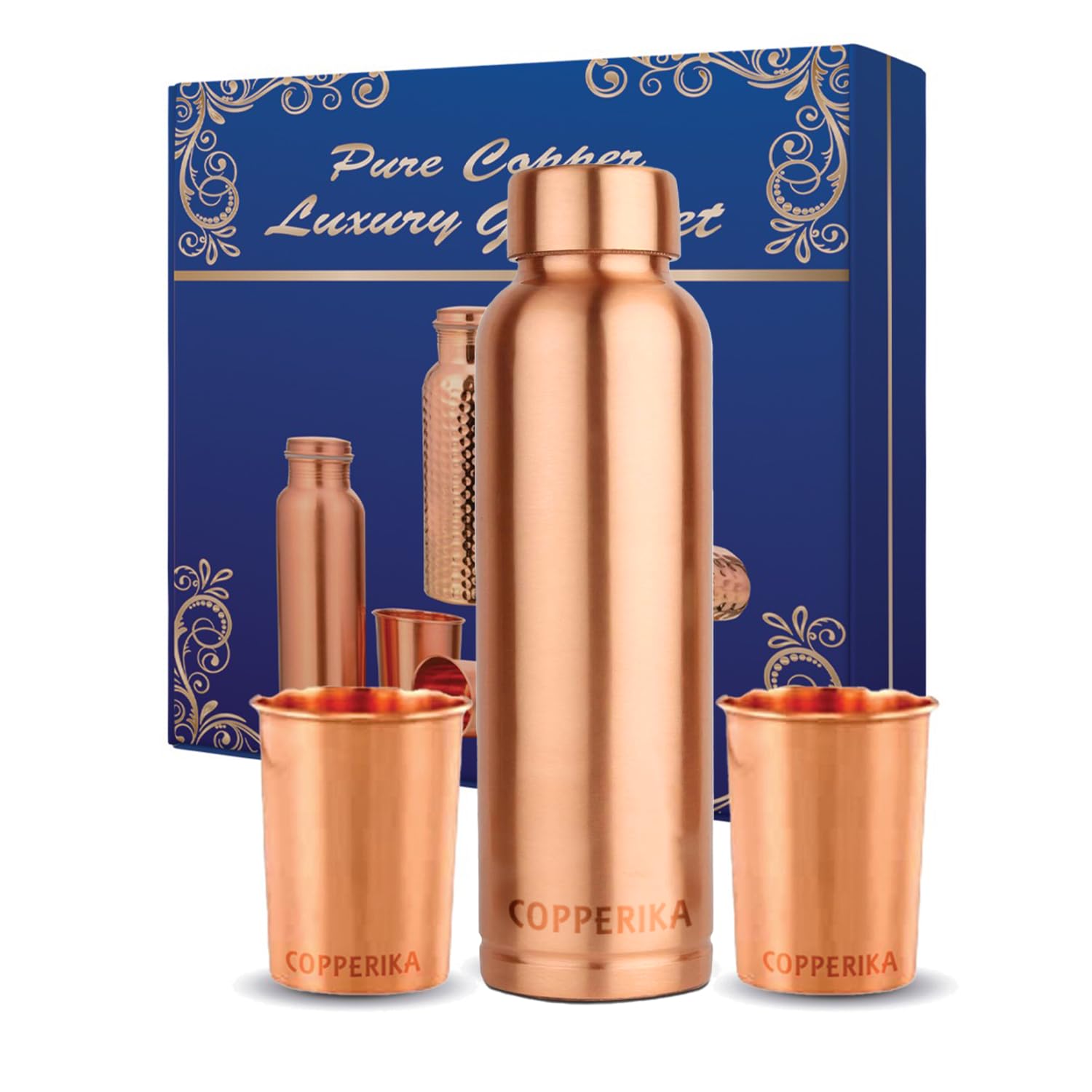 Copperika Corporate Collection Diwali Gift Set Copper Water Bottle 1 litre + Copper Glass (Pack of 2-300ml Each) Original Heavy Build |BPA Free With Ayurvedic & Other Health Benefits For All Users (B0DBVKMHS8) Amazon Price History, Amazon Price Tracker