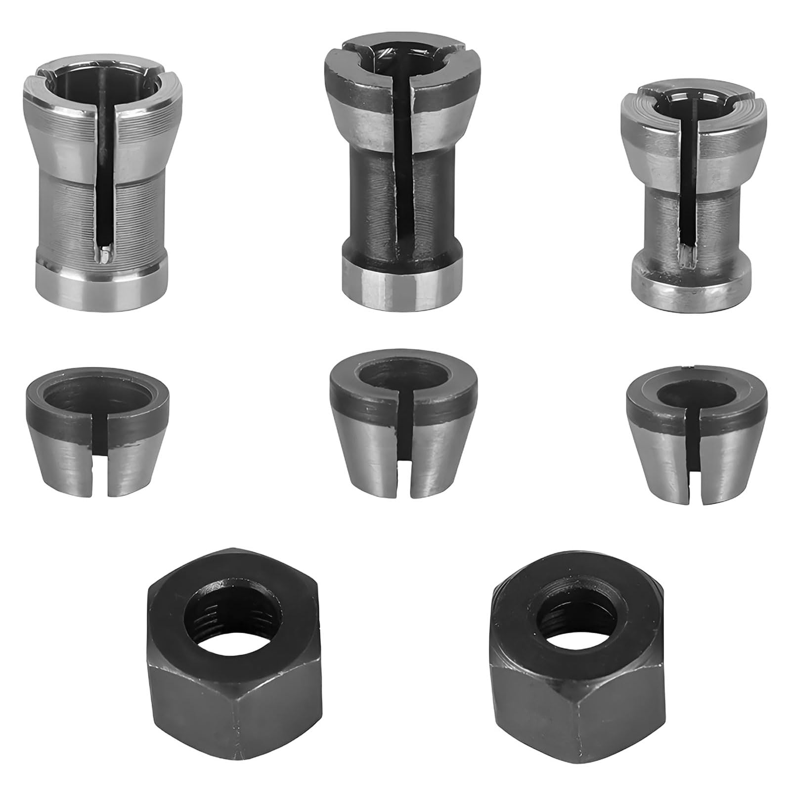 8PCS Router Bit Collet Chuck Set, Wood Engraving Machine Adapter Carbon Steel Woodworking Milling Chuck with Milling Machine, Engraving Trimming Wood Cutter 6/6.35/8mm Steel Collet Adapter