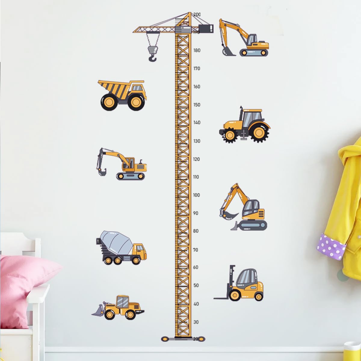 Height Chart for Kids Wall Sticker, Personalized Cartoon Construction