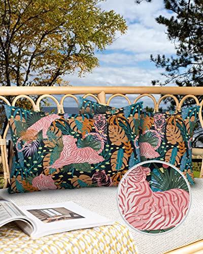 T&H XHome Outdoor Waterproof Throw Pillow Covers 20 x 12 Inches Set of 2 Tropical Rainforest Jungle Red Stripe Tigers Decorative Cushion Cover Pillowcase for Garden Patio Tent Beach Couch Living Room