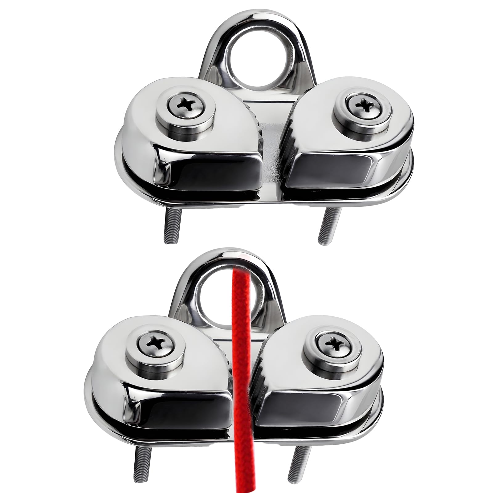 Yuqutum 2 Pcs Stainless Steel Cam Cleat, Rust Proof Leading Ring Fairlead for Sailboat Kayak Canoe Dinghy, Fit 3 to 15mm Rope