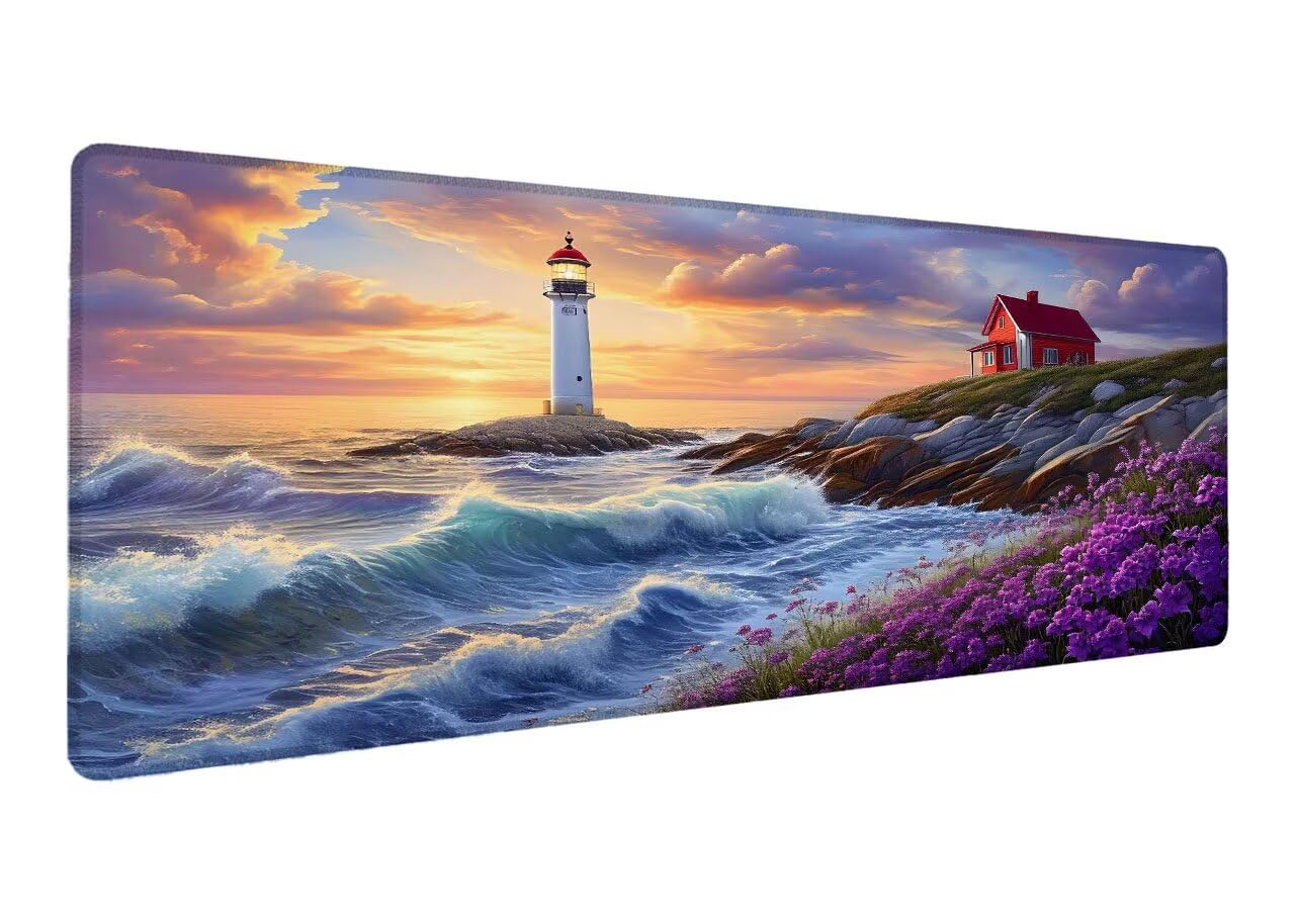 Podkładka pod mysz do gier, podkładka pod mysz XXL 1000 x 500 x 3 mm, rozszerzona podstawa antypoślizgowa mata biurkowa, wodoodporna powierzchnia, szyte krawędzie, zmywalna podkładka pod mysz ocean do