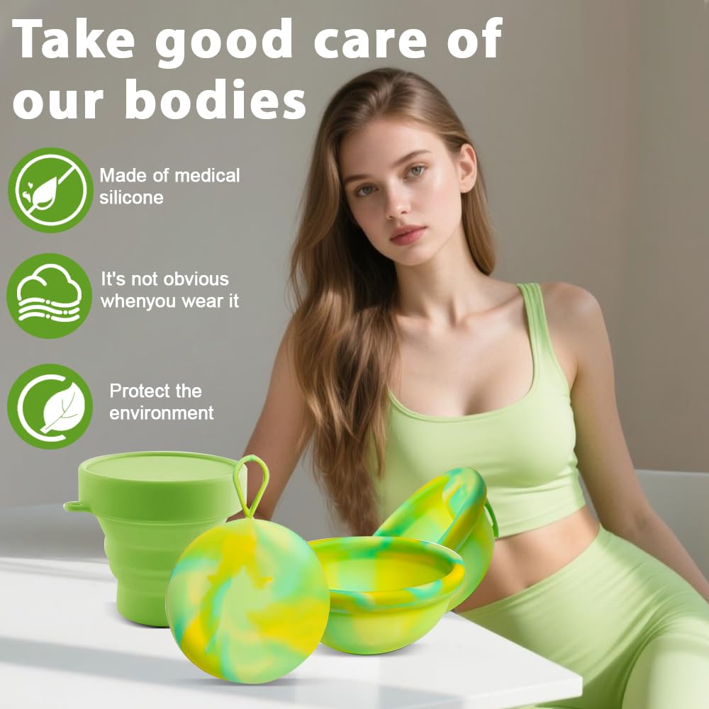 Juego de disco menstrual con 2 discos periodales de tamaño S+L, esterilizador y bolsa de almacenamiento, disco menstrual reutilizable para mujeres activas, deportes, natación, intimidad, verde