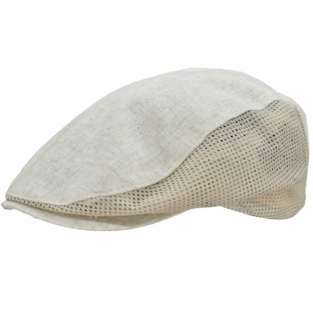 Melegari Gorra plana Sempione | Lino-Algodón | Ventana Malla Transpirable Lateral | De Bolsillo | Primavera Verano | Made in Italy