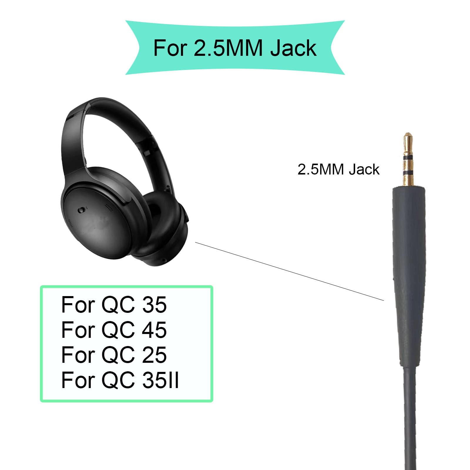 SPTSSWET Replacement Audio Cable Cord for Bose QC25 35 45 NC 700 OE2 2i Extension Wire 3.5mm to 2.5mm, Black 4.5ft