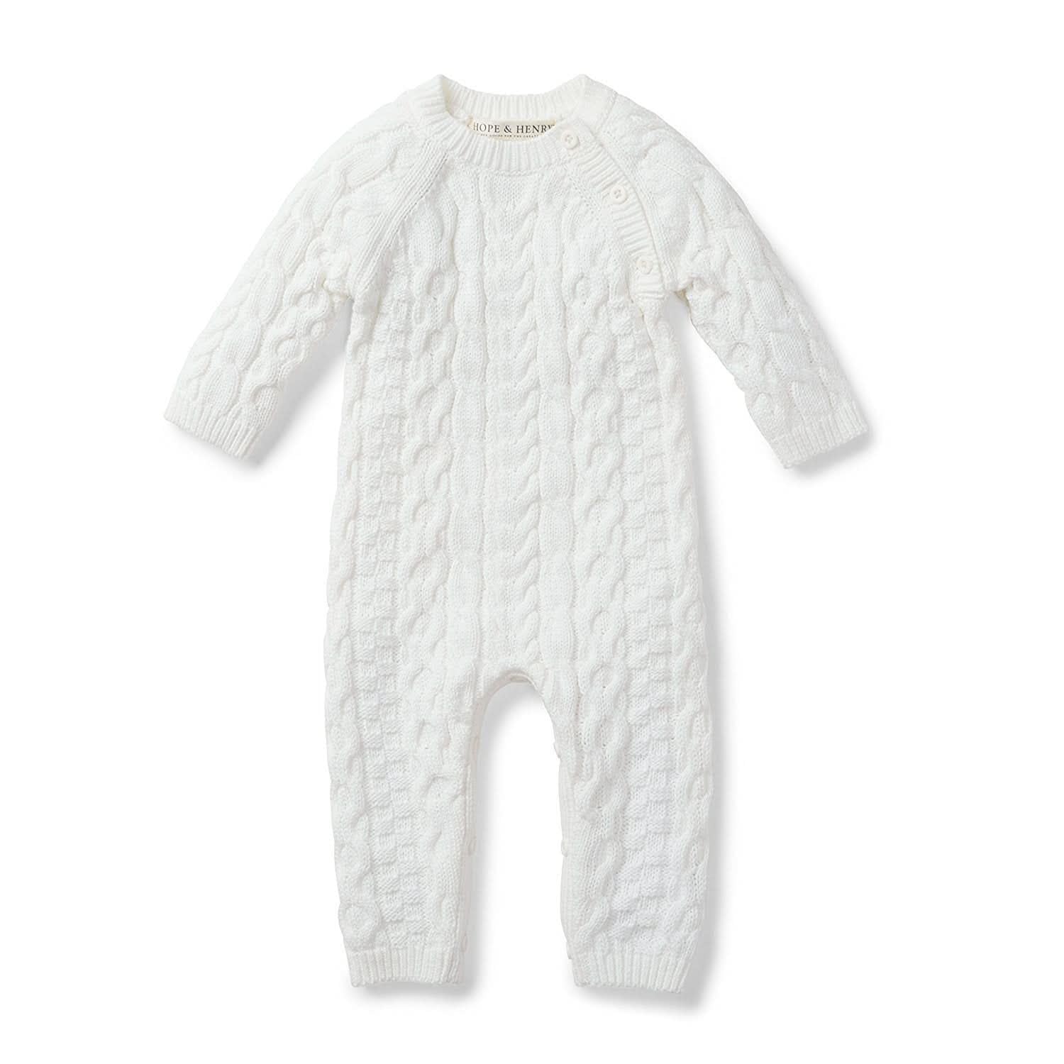 Hope & Henry Layette Baby Cable Knit Sweater Romper - white - 3-6 Months