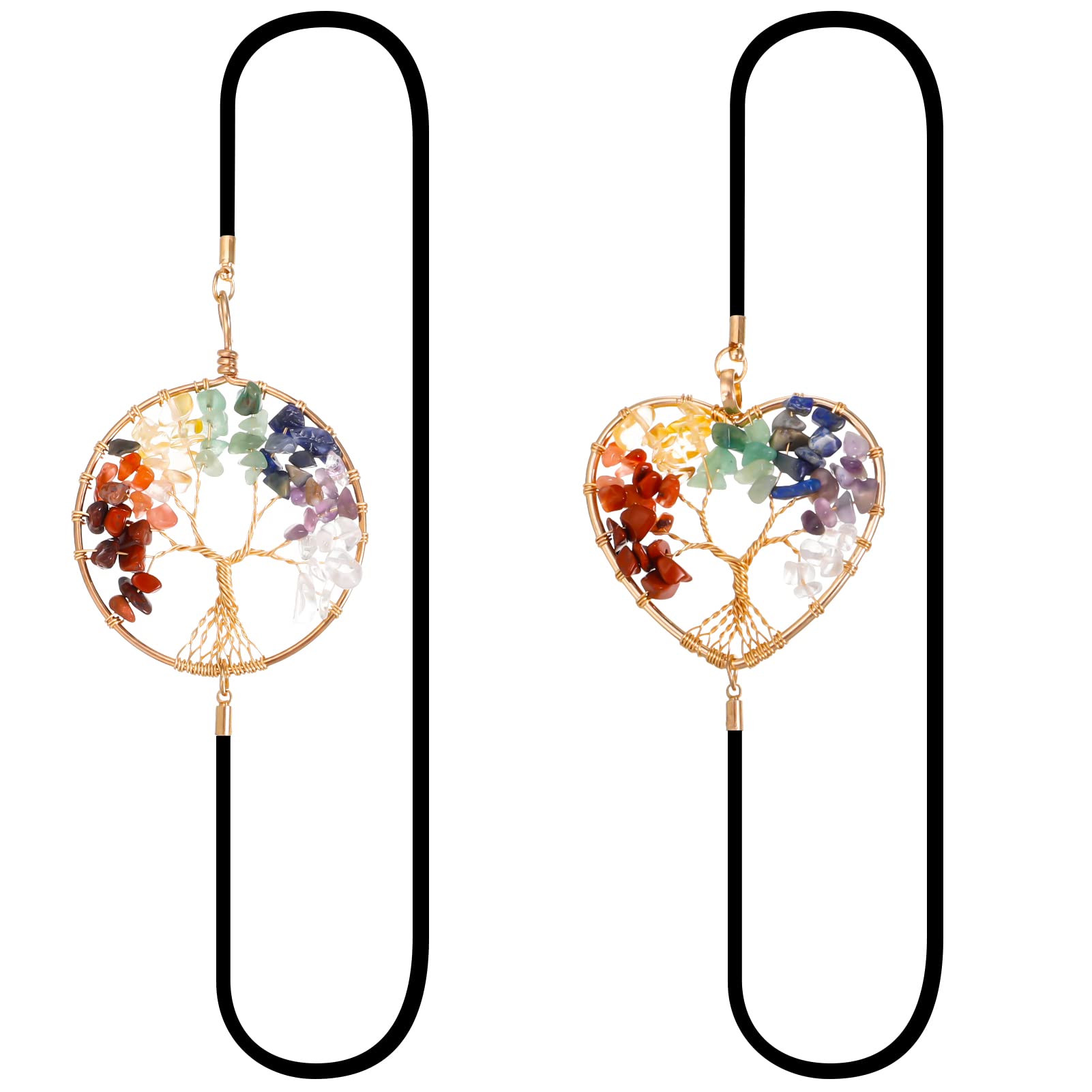 RosewineC 2pcs Elastic Band Book Mark Chakra Healing Bookmark, Crystals Tree of Life Bookmarks Antique Bookmark Book Accessories for Any Books Diary Travel Journals