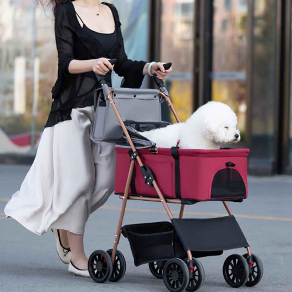 Passeggino per Cani, Passeggino per Gatti, Passeggino per Cani Pieghevole 3 in 1 con Cestino Portaoggetti, Cinture di Sicurezza, Ideale per Viaggi/Veterinario/Shopping,Nero