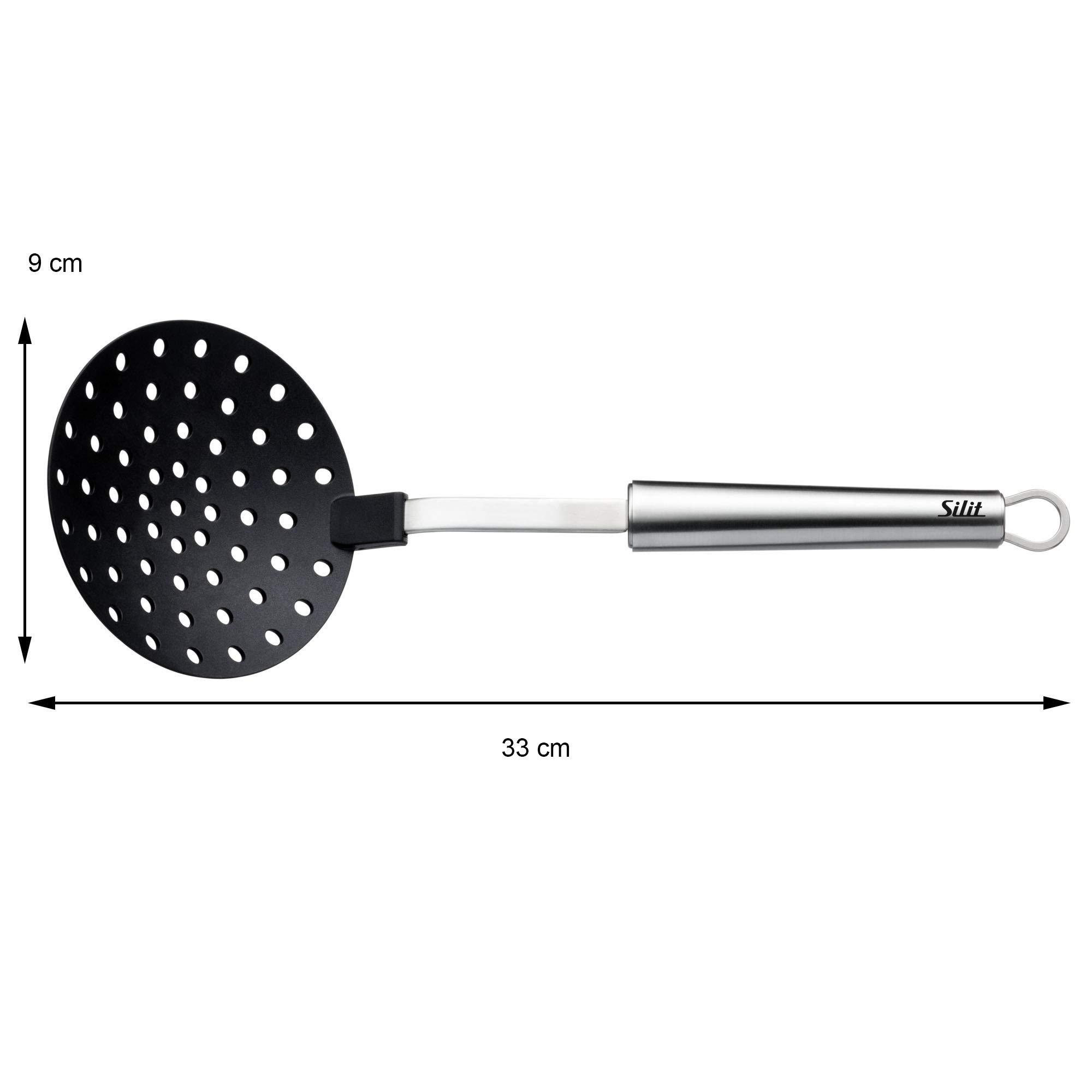 Silit Classic Line łyżka cedzakowa 33 cm, kielnia ze stali nierdzewnej, z tworzywa sztucznego, odporna na wysokie temperatury, optymalna do garnków powlekanych, nadaje się do mycia w zmywarce