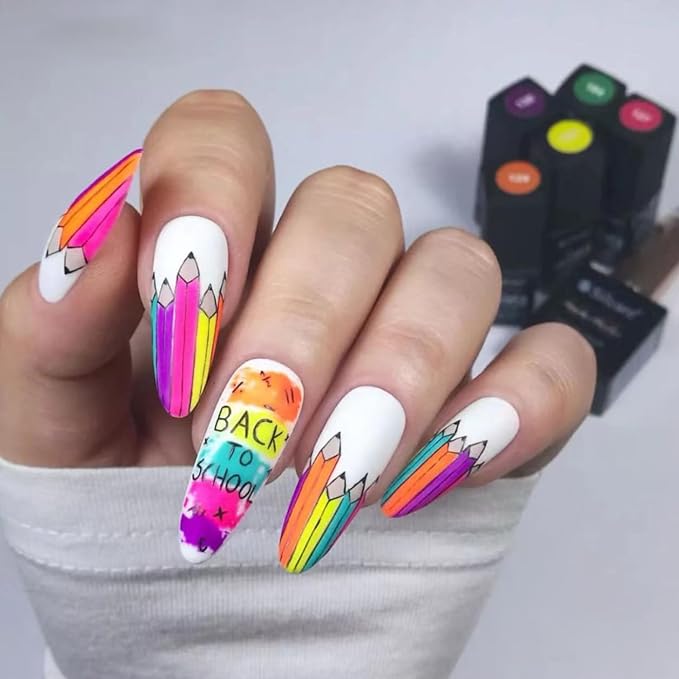 Back to School Nails: Cute Matte Pencil Graffiti Press-Ons