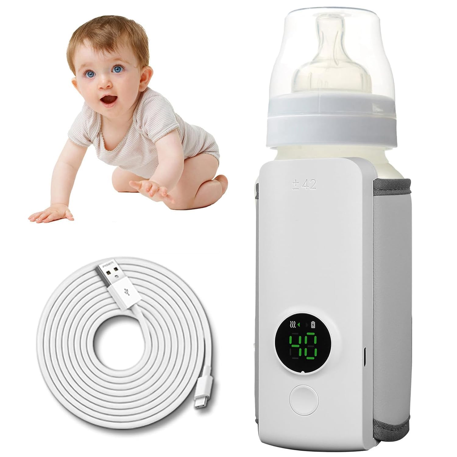 Portable Bottle Warmer for Travel – Moclever USB Rechargeable Baby Milk Warmer, Battery-Powered Breastmilk Heater On The Go, 6 Adjustable Heating