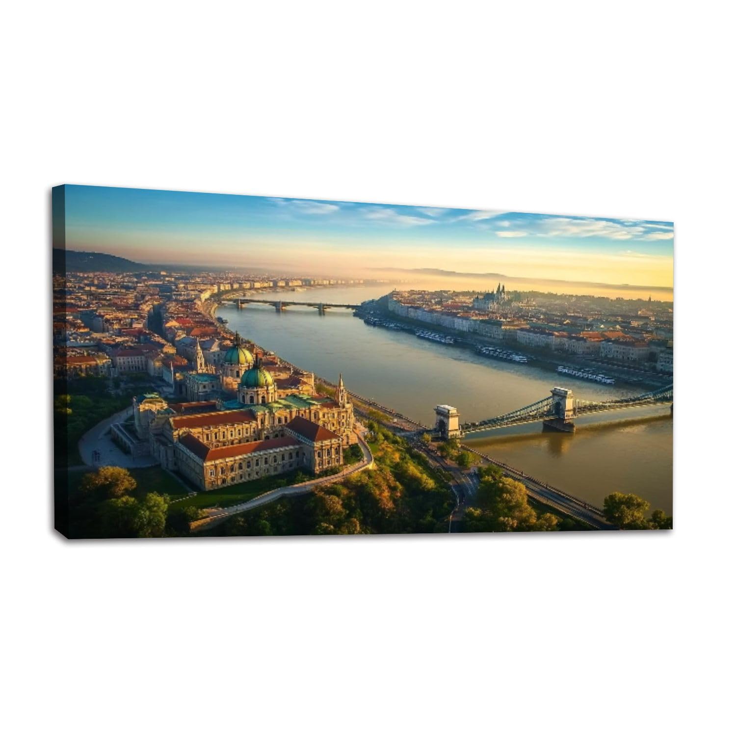 Large Wall Art Prints 20"x40" Budapest Hungary Beautiful aerial skyline view Budapest sunrise Framed Canvas Wall Art Painting Artwork Poster Picture
