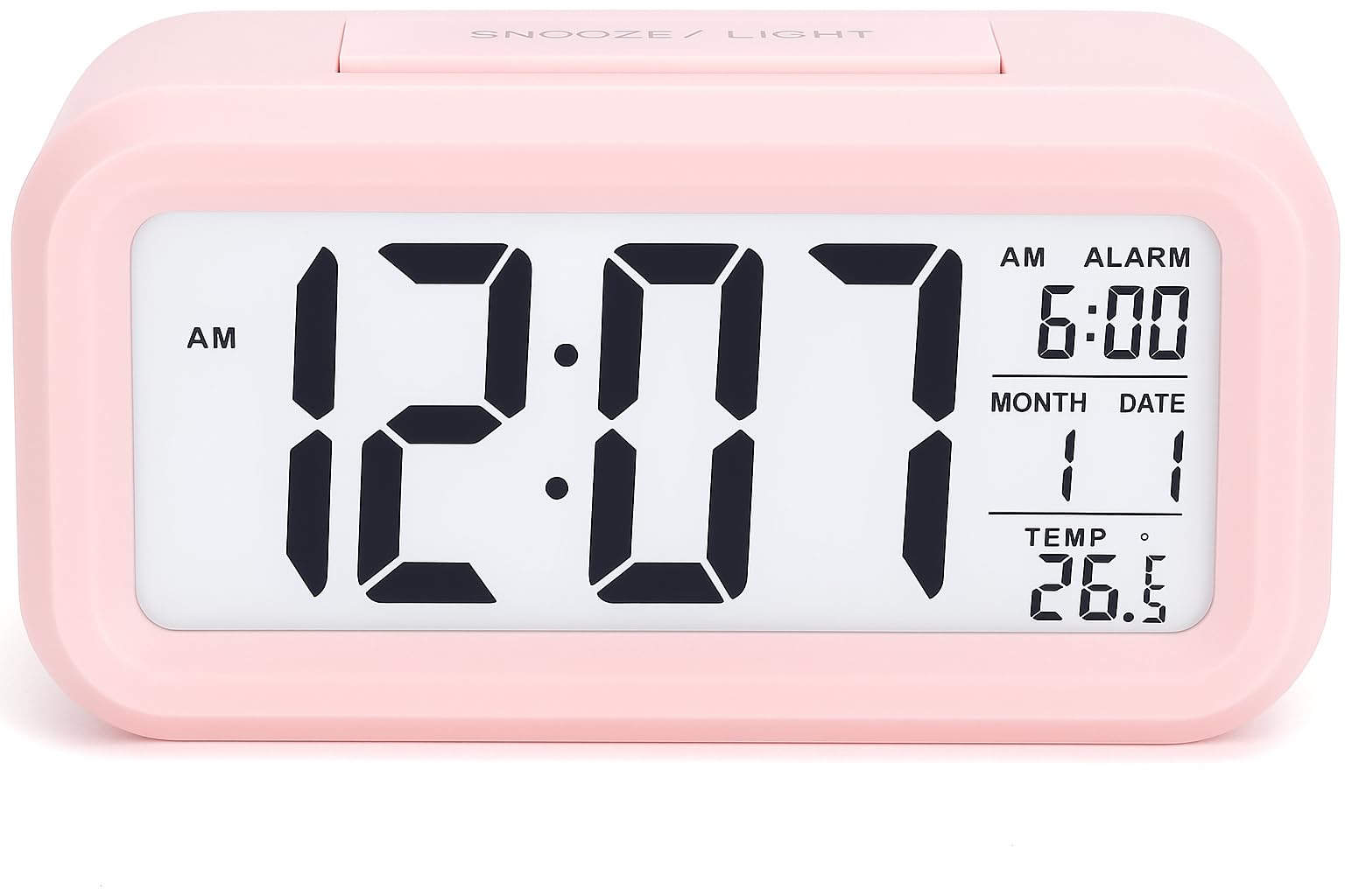 DTL Digital Alarm Clock LED Display with Temperature Big LCD Digit Display Larger LCD Backlit Display Snooze Smart Brightness Sensor for Bedroom Home Office and Travel — view 7