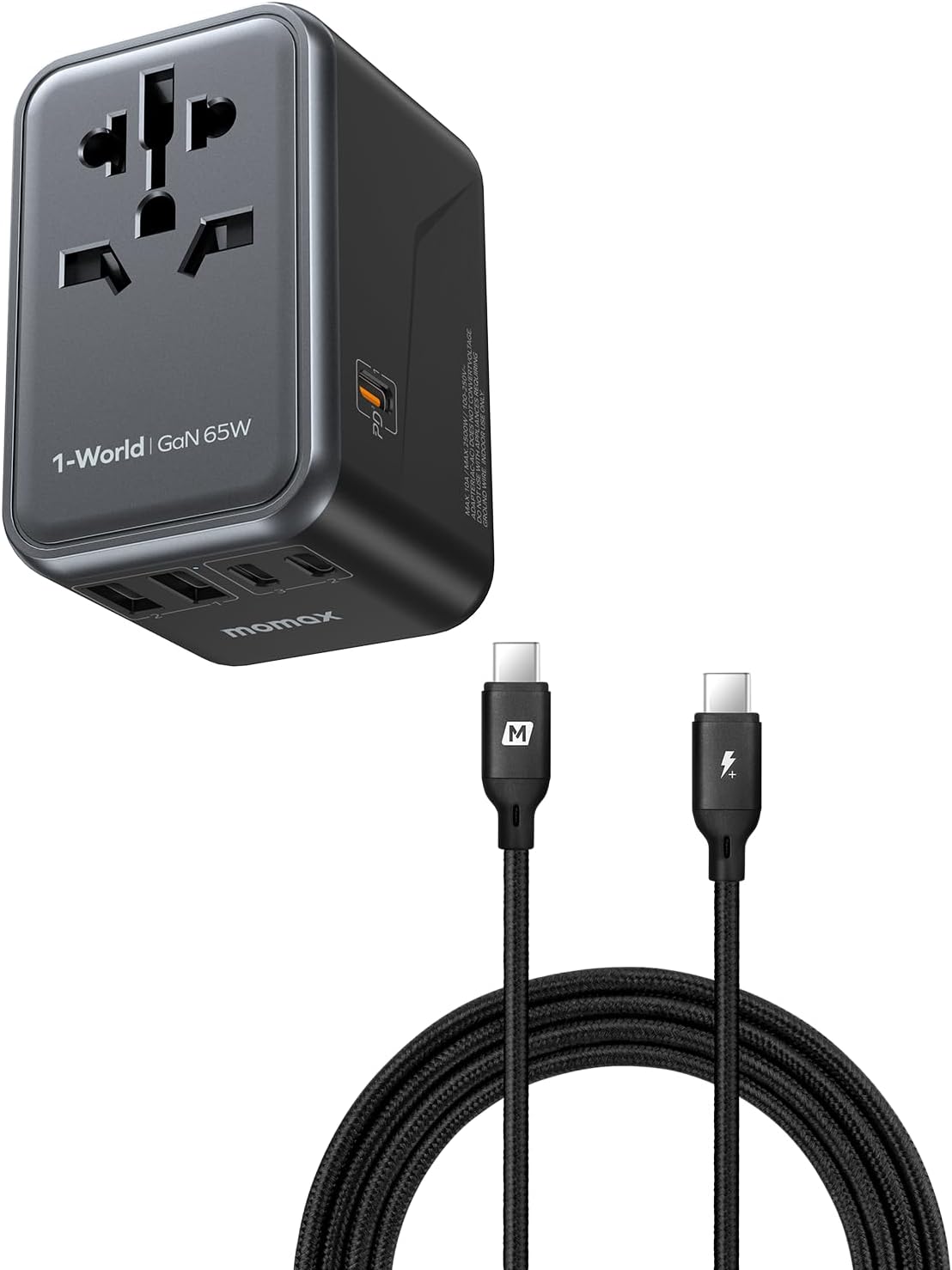 MOMAX Universal Travel Adapter, 65W GaN Travel Plug Adapter