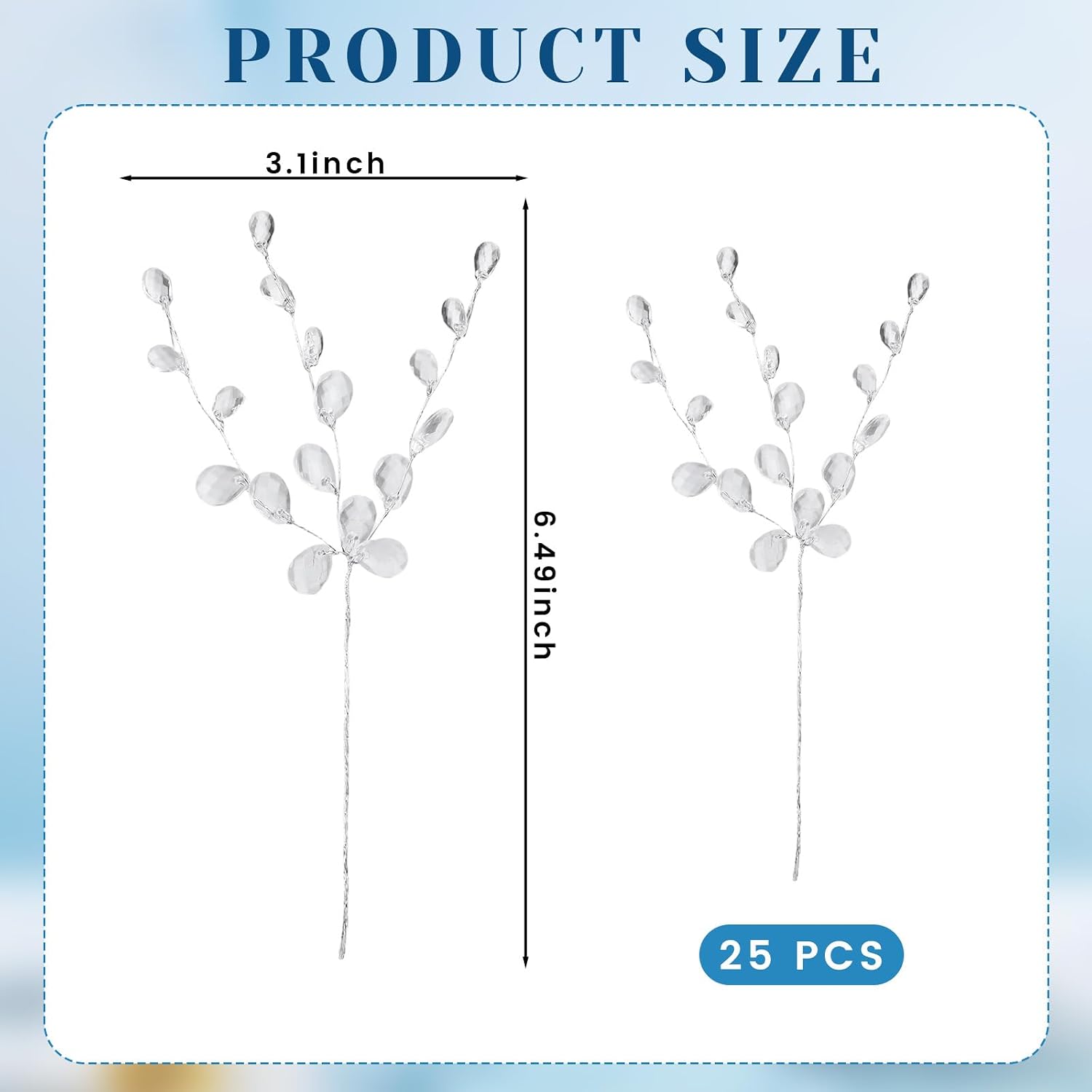 25Pcs Acrylic Crystal Flower Branches, Artificial Bead Drop Bouquets Glitter Floral Picks Acrylic Stems Arrangement for Wedding Christmas Thanksgiving Home Office Table Top Decoration(Clear)