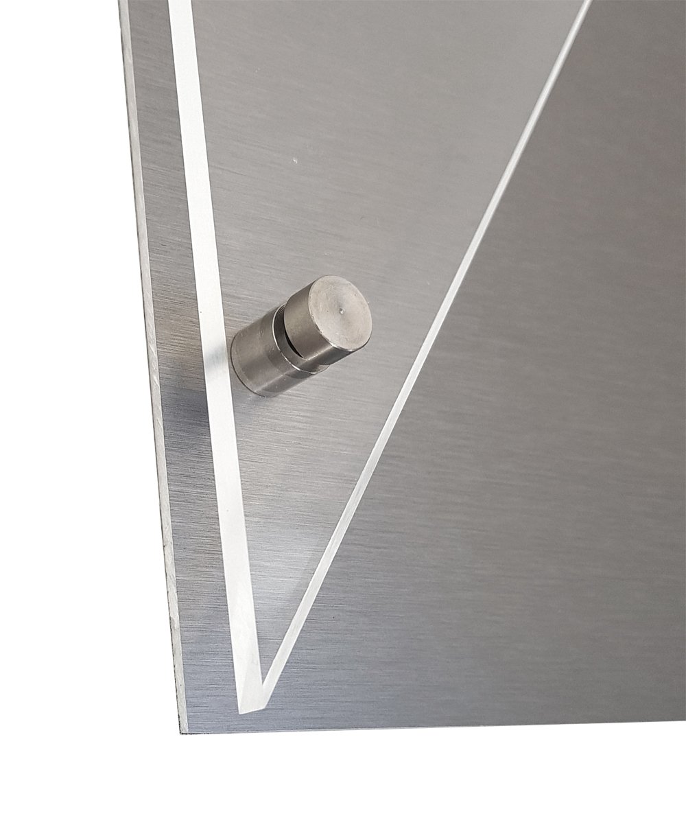 Namensschild/Türschild A12b mit Hausnummer + CNC Tiefengravur Gravur des Nachnamens incl. 3er Set aufschraubbare V2A Zierkappen. Größe 180 x 250 mm