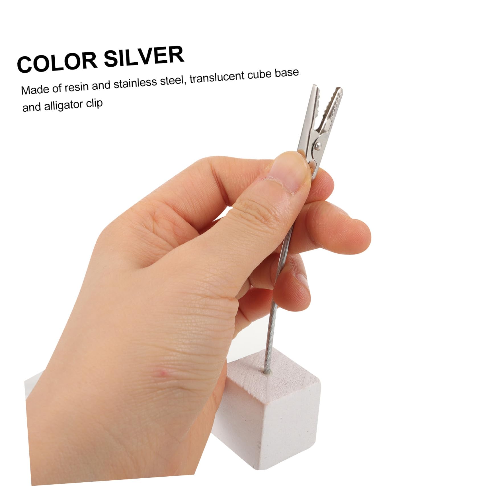 Porta Memo a Clip Base Cubo 10 Pezzi in Legno Argento