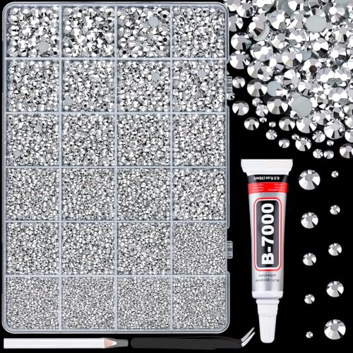 Image of 25000Pcs Resin Rhinestones for Crafting, Silver 2-6mm Mixed Sizes Non Hotfix Flatback Gems with 1Pcs Glue, Bedazzling Crystal for DIY Craft Clothing Mugs Tumblers Shoes Fabric Decor Nail Art