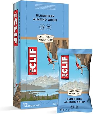 CLIF BAR | Energieriegel | mit 11g pflanzlichem Eiweiß | Blueberry Almond Crisp | Energy Bar | Pflanzlicher Proteinriegel für Laufen, Marathon-Training, Radfahren und Ausdauersport | 12 x 68 g