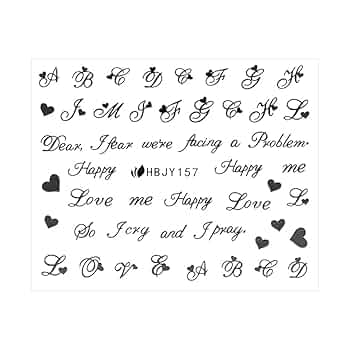 Amazon | (HBJY157 ブラック) ネイルシール ハート 筆記体