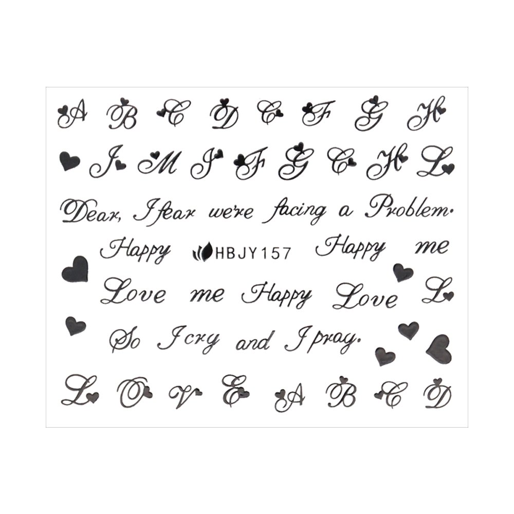 Amazon | (HBJY157 ブラック) ネイルシール ハート 筆記体