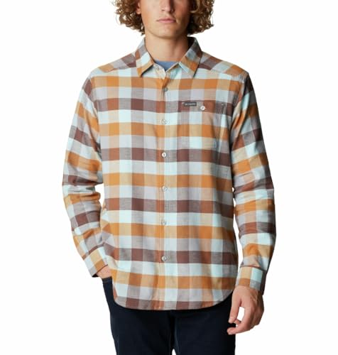Image of Columbia Mens Cornell Woods Flannel Long Sleeve Shirt, Sky Blue Multi Buffalo Check, M