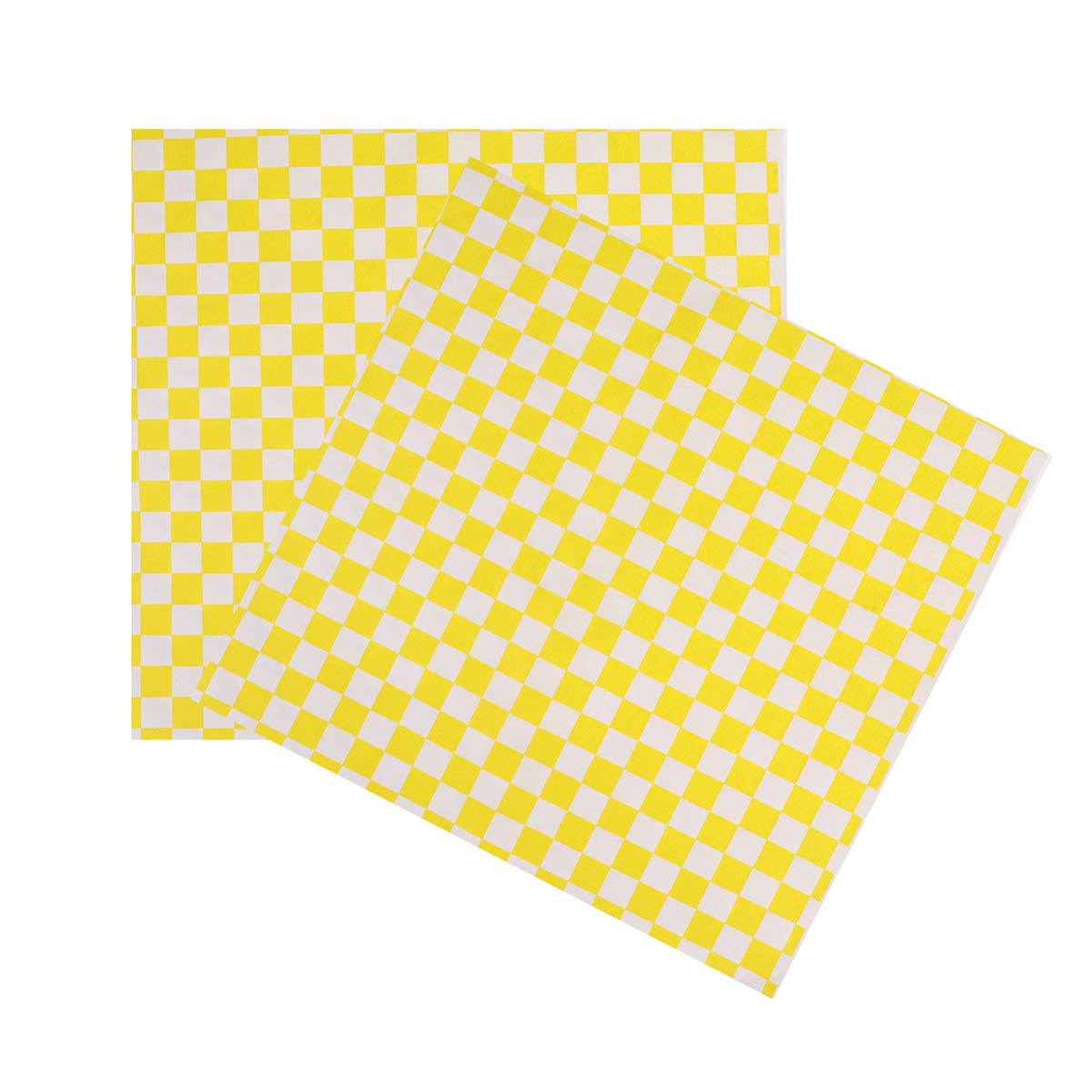 Cabilock 100pcs Checkered Oil Paper Fried Food Basket Liner Grease- Proof Paper Wrappers for Picnic Sandwiches Hamburgers (Yellow)