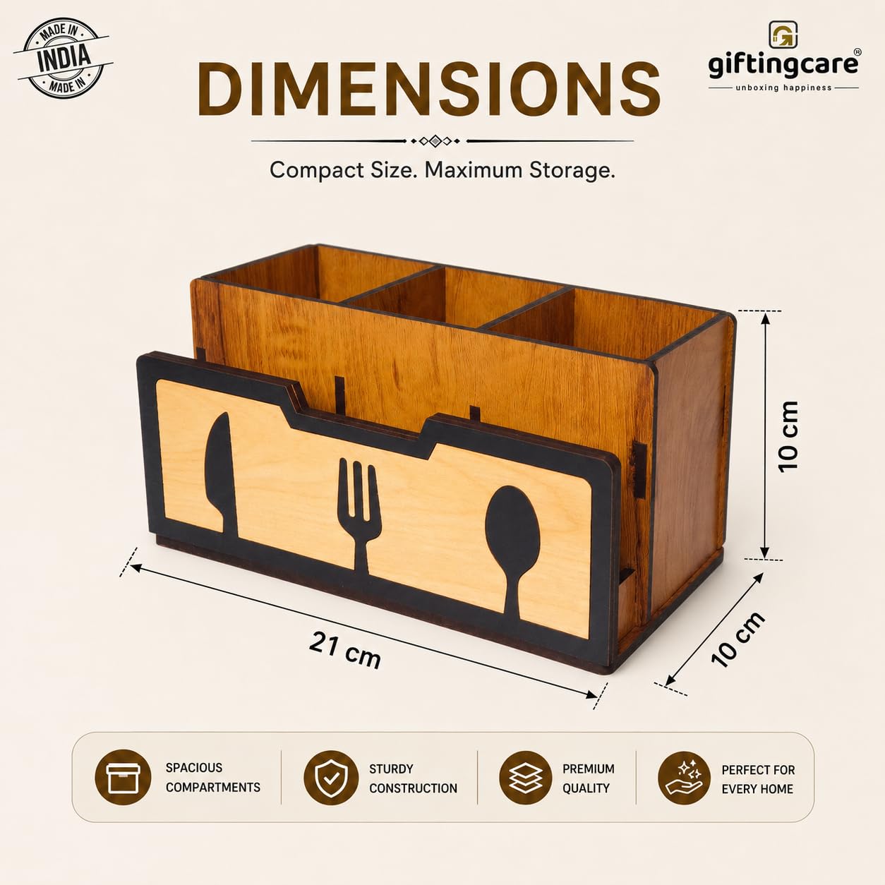 Wooden Cutlery Stand with Tissue Holder - Kitchen Organizer -3