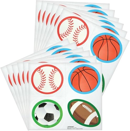 Tatuaje de pelota deportiva de gran cantidad 2 x 2 pulgadas Diseño surtido Paquete de 48
