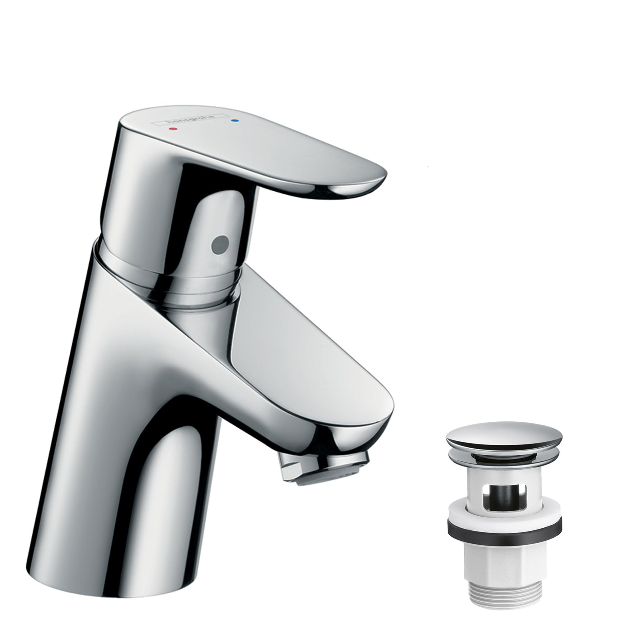 Hansgrohe Chrome Focus Basin Mixer Tap 70 With Push Open Waste, 31604000