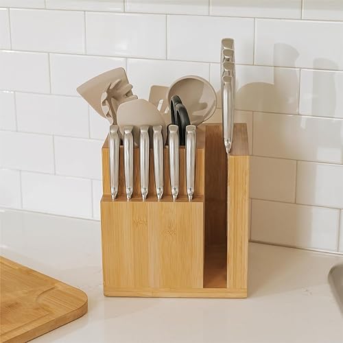 Miniatura 8 de Bloque magnético de bambú para cuchillos y soporte para utensilios de cocina, almacenamiento elegante para cuchillos de chefs, cuchillos de carne,