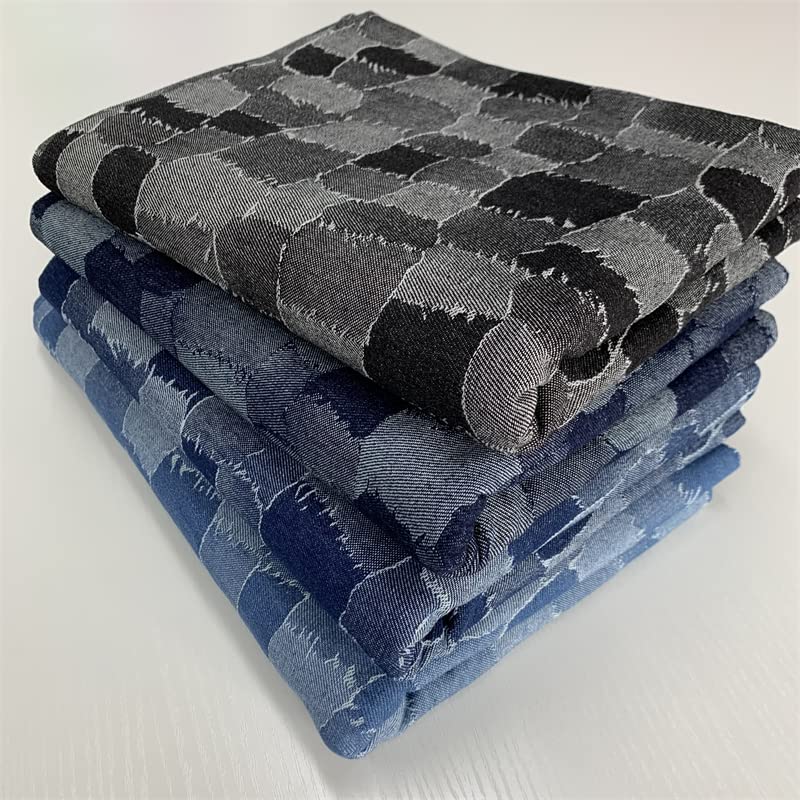 Beautiful Denim fabric pure cotton fabric washed denim Fabric by the meter No bombs Patch lattice Denim Fabric for sewing Jeans Dressmaking T-Shirt Patchwork Clothes 170cm Wide (Color:medium blue) - Image 4
