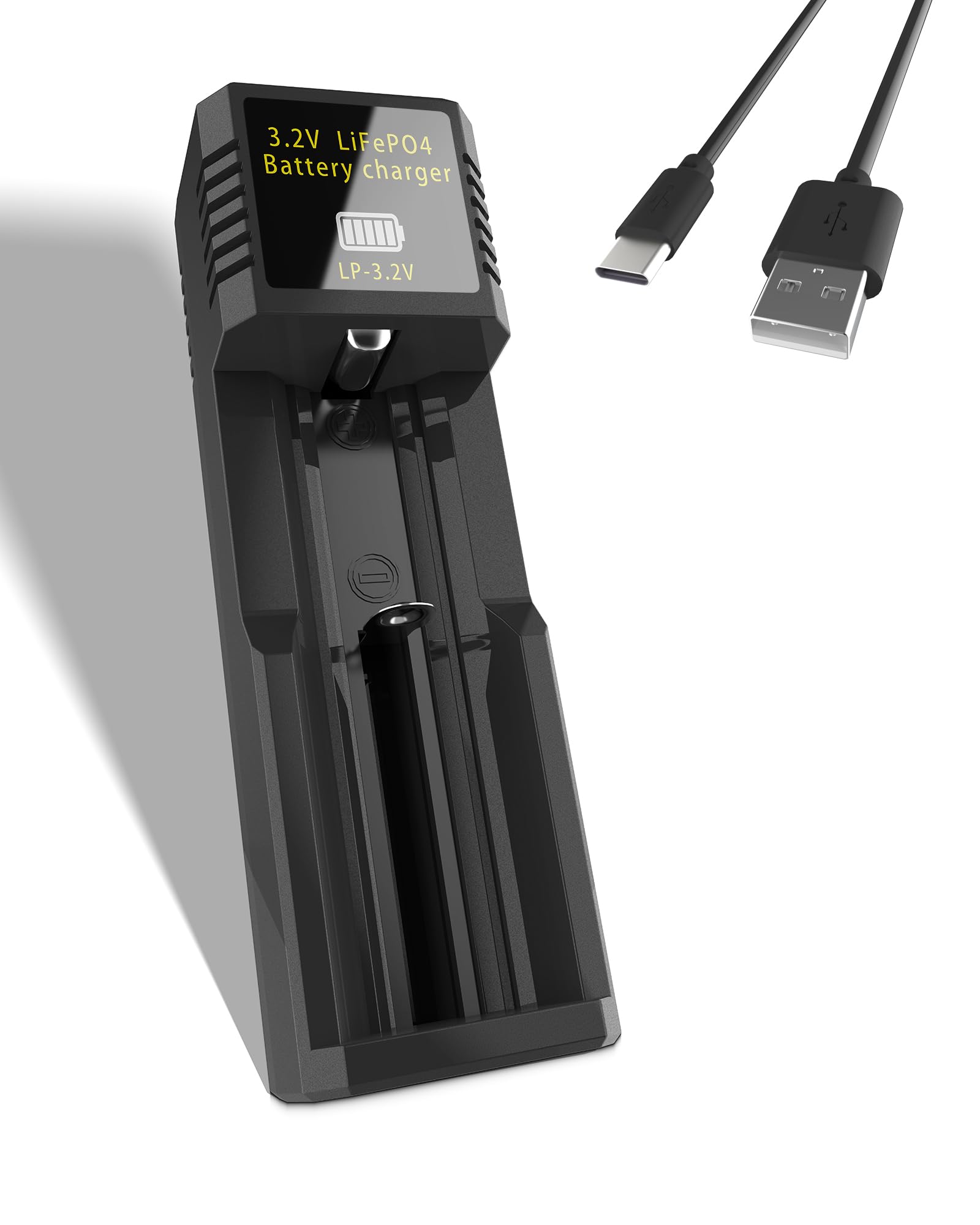 Henreepow3.2v LifePo4 Rechargeable Battery Charger, Designed for 3.2v Batteries (3.2v 18500/3.2v 14430/3.2v AA), Automatic Power Off When Full, LED Light Display, Overcharge Protection. (1 Slot)