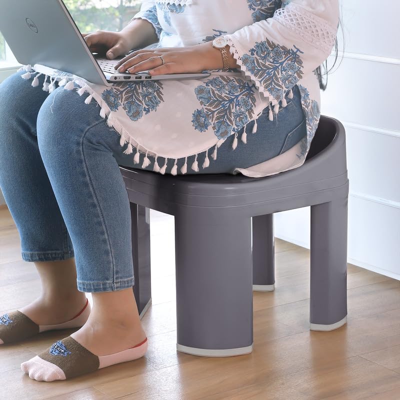Image of Nayasa Rocky Strong Stool | Seating | Strong Plastic Stool for Bathroom | Office Stool | Outdoor | Home | Grey