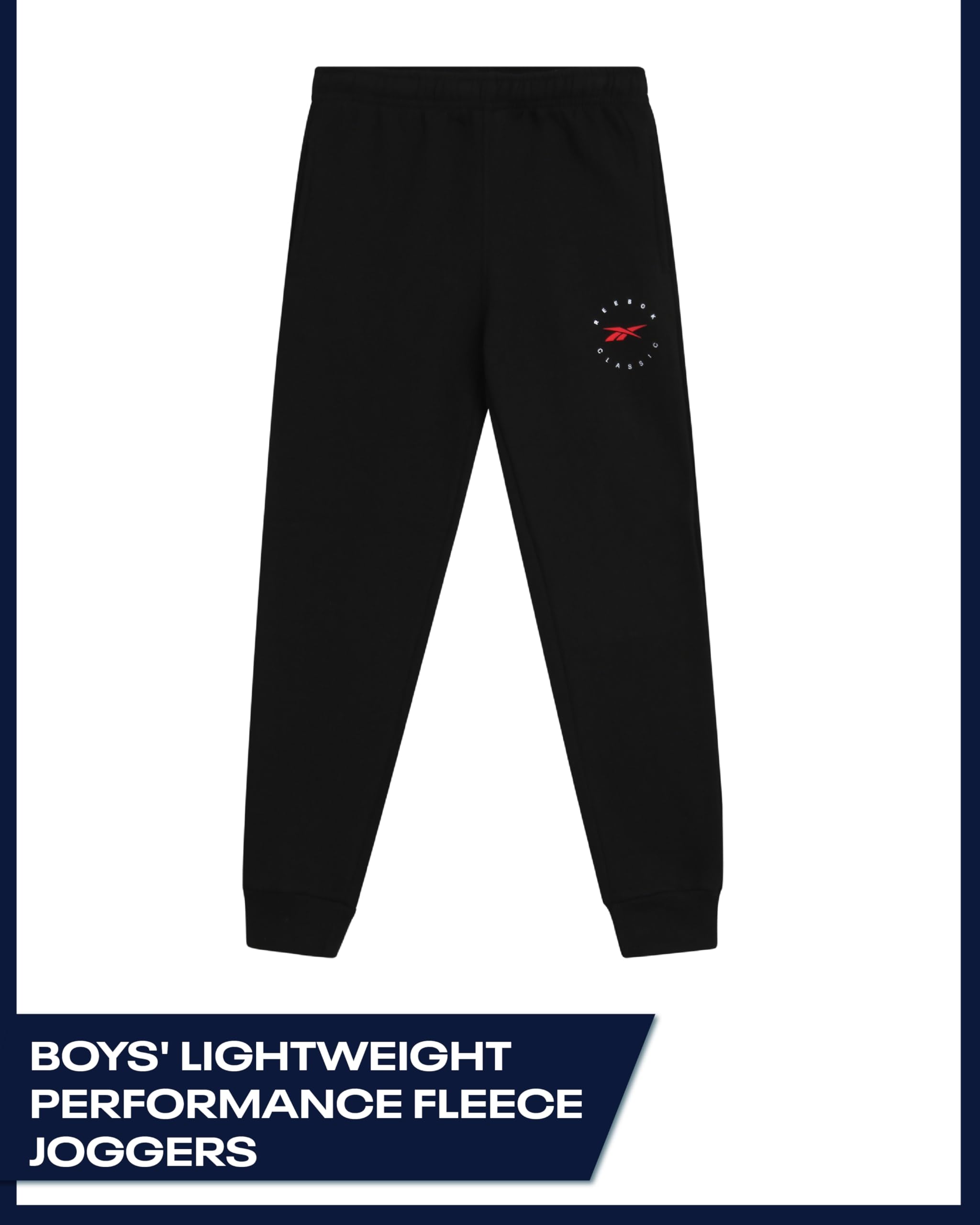 Reebok Boys Sweatpants - Soft Fleece Performance Boys Joggers Athletic Pants with Pockets for Running & Workout (Sizes: 8-14), Size 14-16, Jet Black