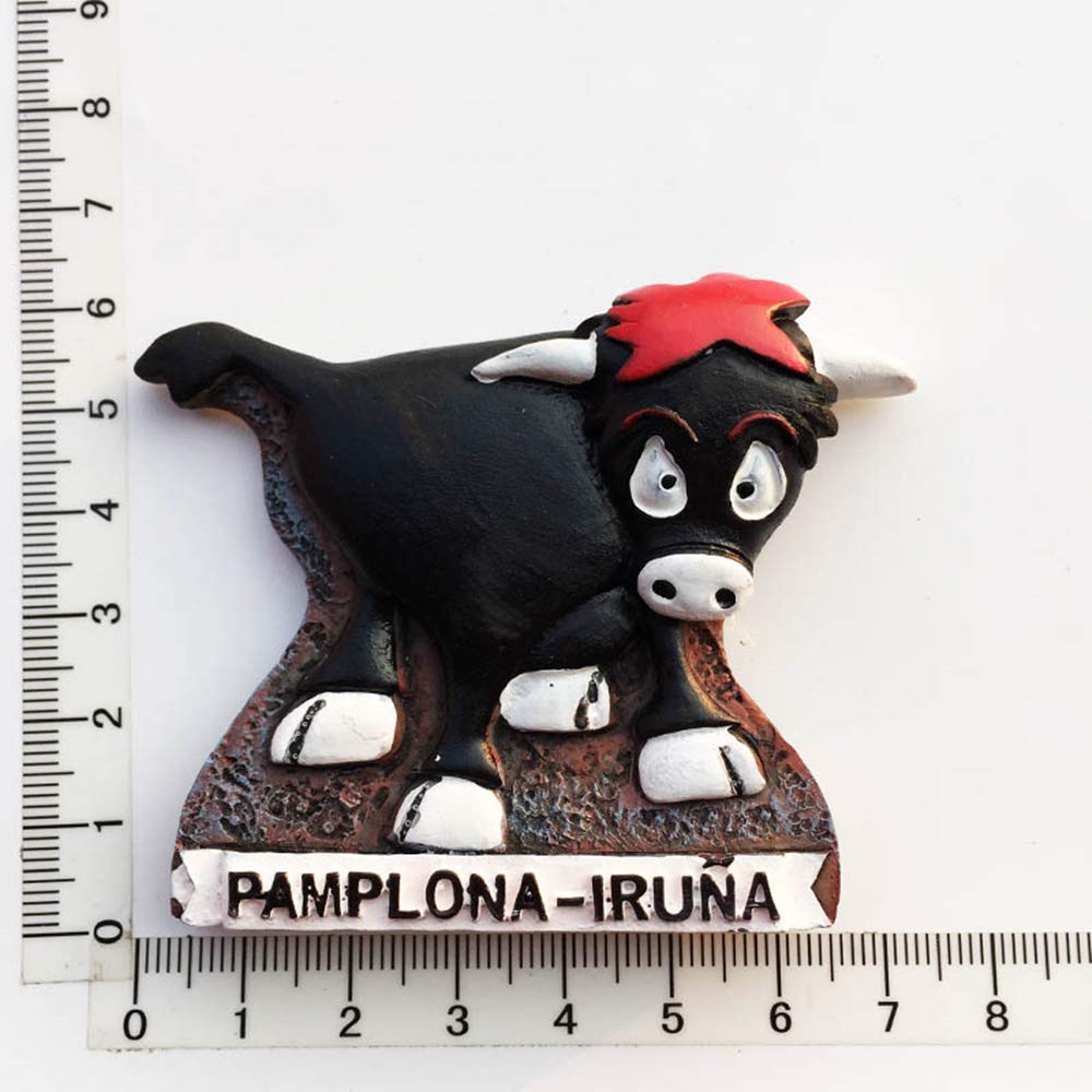 Magnete Frigorifero 3D Pamplona Spagna - Souvenir San Fermin Con Toro - Fatto A Mano In Resina, Decorazione Da Viaggio Per Cucina E Ufficio