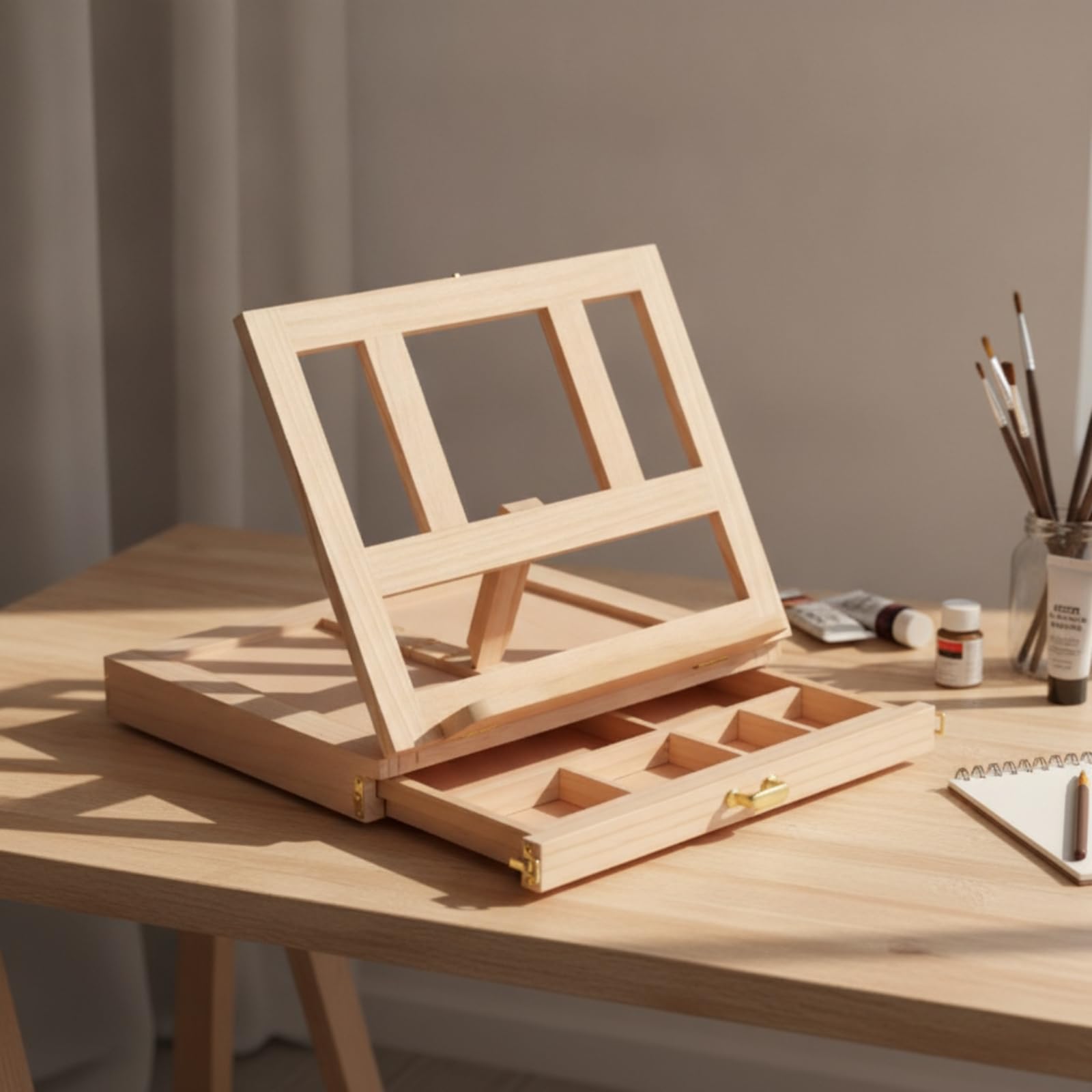 Caja Caballete Mesa Portátil Caja Pintura con Caballete Maletín Pintura con Cajón para Estudiantes, Estudio, Caja De Caballete De Escritorio Multifuncional De Una Sola Capa