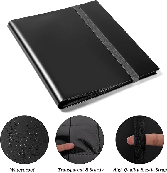 9-Pocket Trading Card Binder 360 Pockets Collectible Trading Card Album PU Leather Card Binder Card Folder with Elastic Strap for Collectible Basketball Sports Cards and Trading Card Games (White)