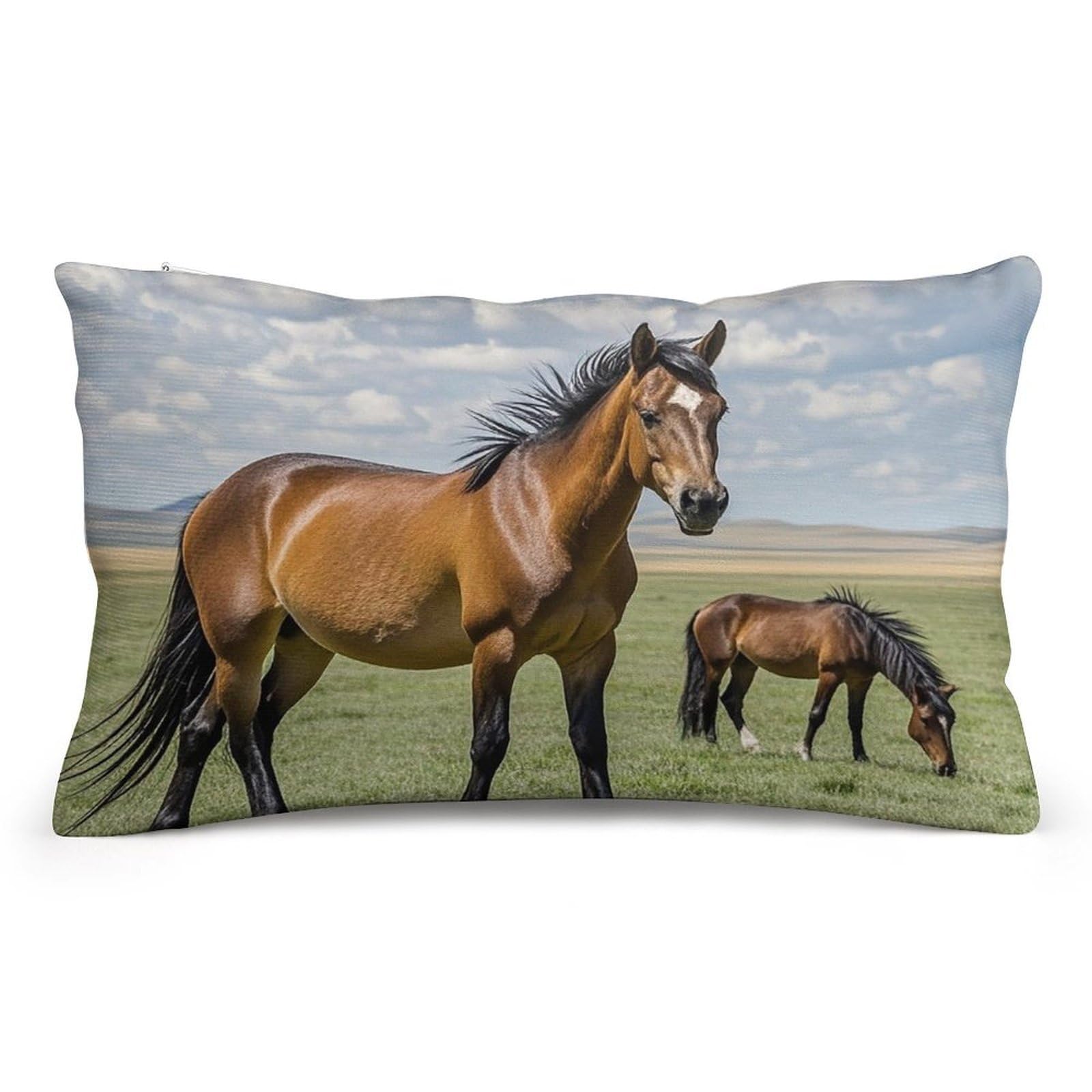 Velvet Pillowcases Standard Size 8"x12", Ultra Soft Breathable Pillow Cases for Bed, Luxury Cozy Fuzzy Pillow Shams, Lumbar Pillow Cover, Grazing Wild Horses Cushion Case Home Decor