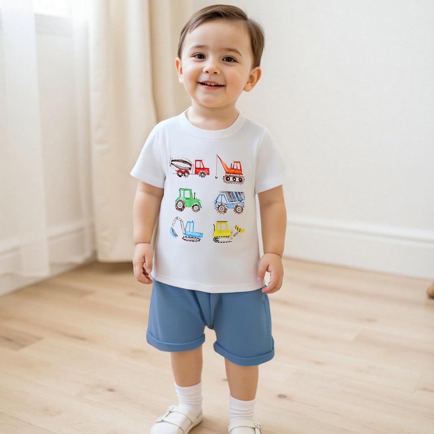 Murnouche Toddler Baby Boy Summer Clothes Excavator Print Letter T Shirt Casual Shorts Set - Image 2