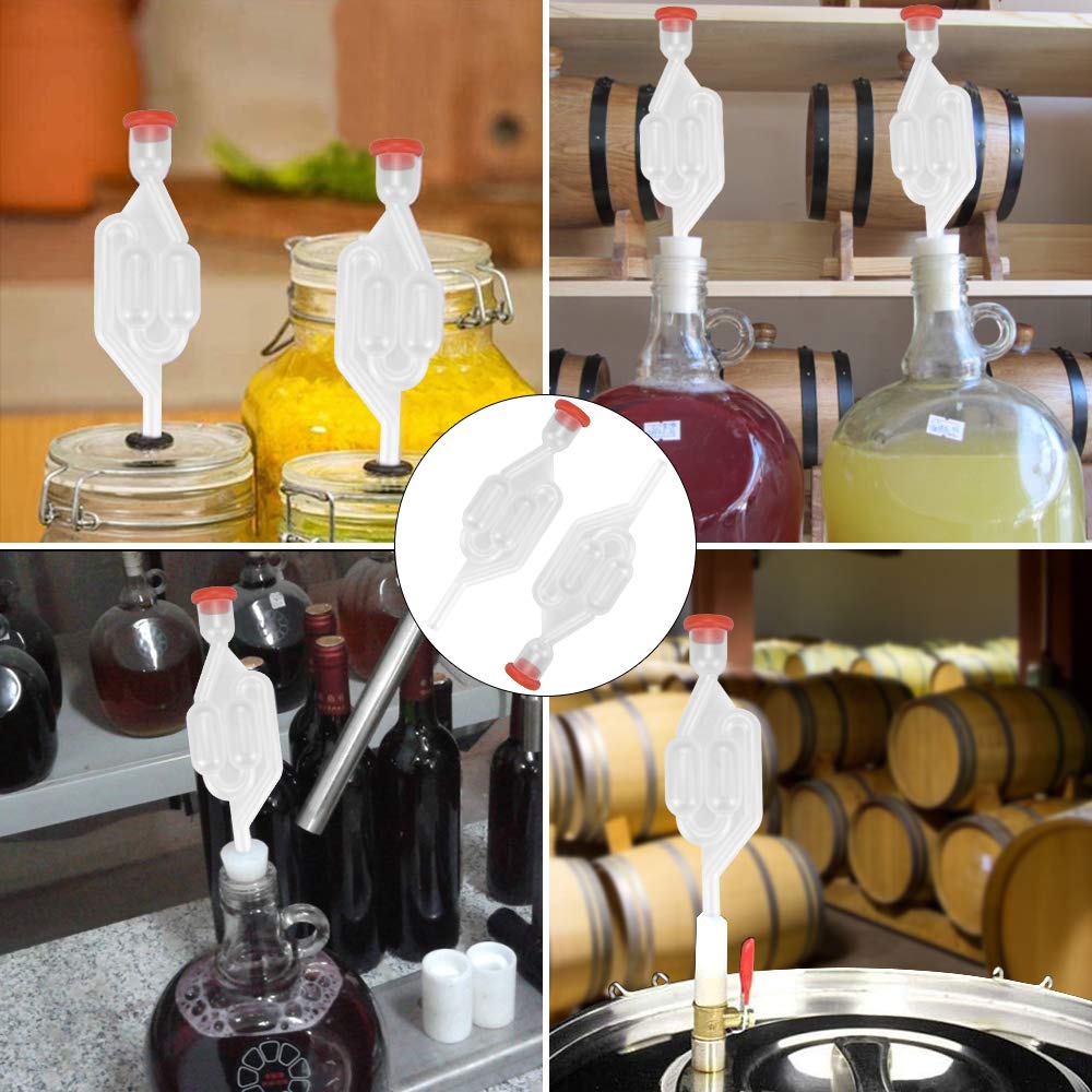 2 Stück Gärröhrchen Gärspund aus Kunststoff Gäraufsatz Set Gärrohr mit Gummistopfen Airlock Gärröhrchen Einteilges Gärröhrchen für Weinbrauen, Bierbrauen, Sauerkraut- und Kimchi-Fermentieren