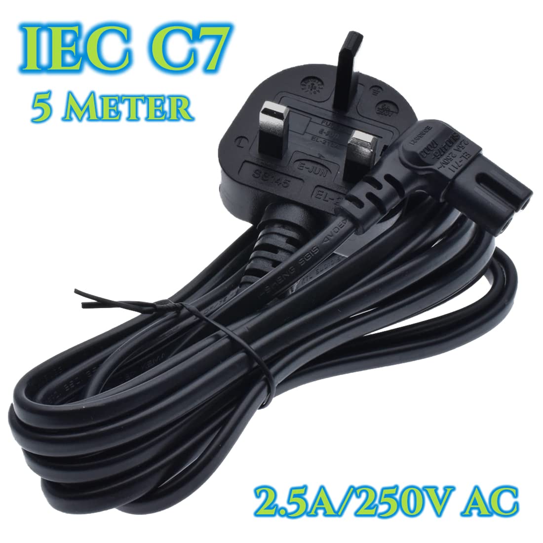 Figure 8 Power Lead 5M 2Pin 90 Degree Angle IEC C7 Universal UK Plug