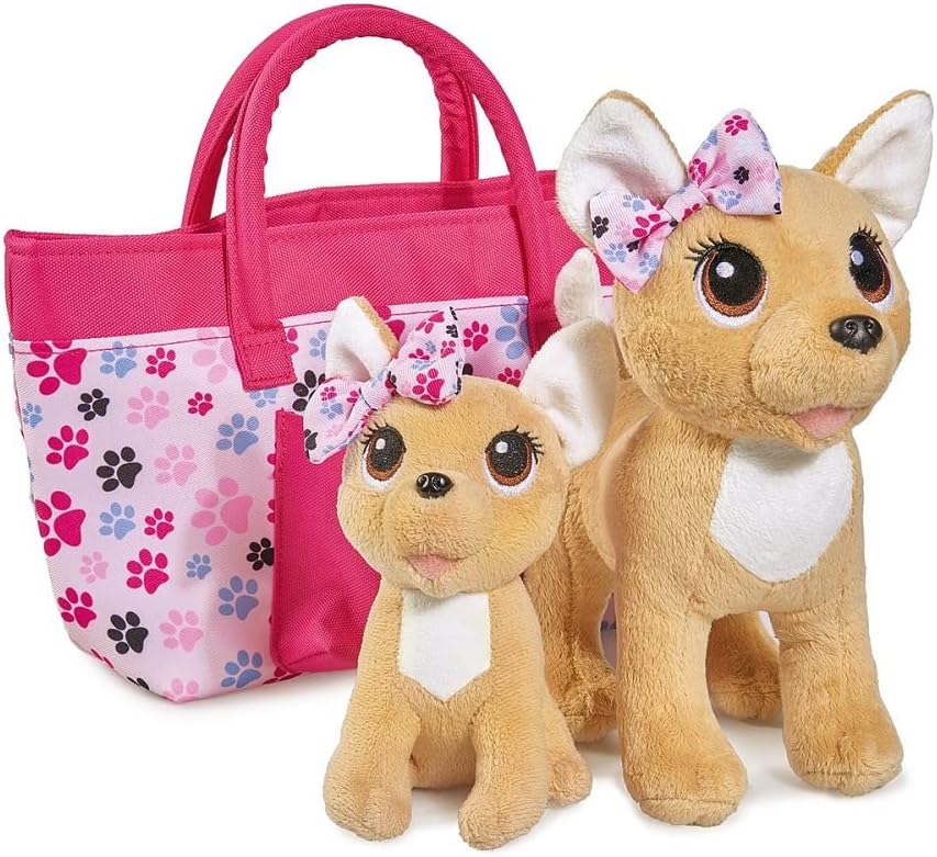 Simba 105893213 ChiChi Love Happy Family Chihuahua Plush Dog in Two Different Sizes, 20/14 cm, with Fashionable Bag, from 3 Years