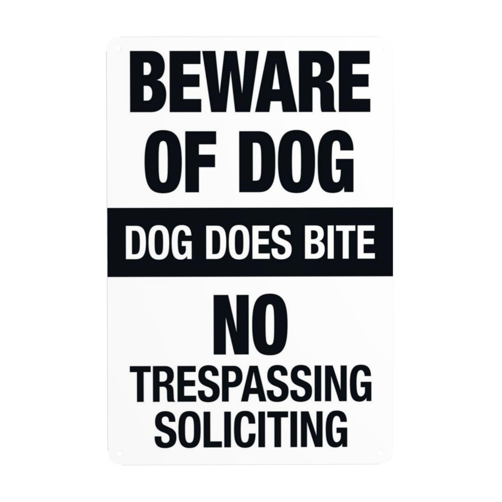Dog May Bite, No Trespassing Or Soliciting Vintage Metal Warning Sign 12x8 Inch